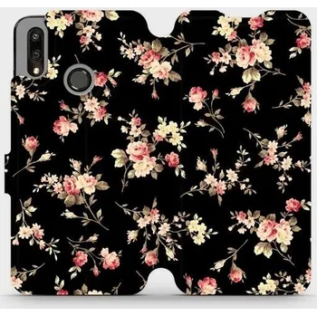 Pouzdro na mobilní telefon Flipové pouzdro Mobiwear - Huawei P Smart 2019 - VD02S Květy na černé (Knížkové flip pouzdro, obal, kryt na mobil Huawei P Smart 2019 - VD02S Květy na černé, materiál Umělá kůže + TPU - ochrana 360°, stojánek, silikonová vanička, magnetické zavírání)