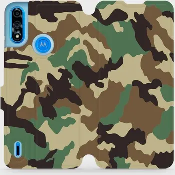 Pouzdro na mobilní telefon Flipové pouzdro Mobiwear - Motorola Moto E7 Power - V111P Maskáče (Knížkové flip pouzdro, obal, kryt na mobil Motorola Moto E7 Power - V111P Maskáče, materiál Umělá kůže + TPU - ochrana 360°, stojánek, silikonová vanička, magnetické zavírání)