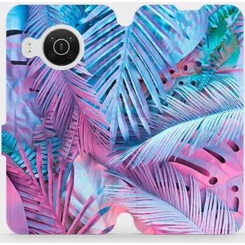 Pouzdro na mobilní telefon Flipové pouzdro Mobiwear - Nokia X10 - MG10S Fialové a modré listy (Knížkové flip pouzdro, obal, kryt na mobil Nokia X10 - MG10S Fialové a modré listy, materiál Umělá kůže + TPU - ochrana 360°, stojánek, silikonová vanička, magnetické zavírání)