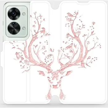 Pouzdro na mobilní telefon Flipové pouzdro Mobiwear - OnePlus Nord 2T 5G - M007S Růžový jelínek (Knížkové flip pouzdro, obal, kryt na mobil OnePlus Nord 2T 5G - M007S Růžový jelínek, materiál Umělá kůže + TPU - ochrana 360°, stojánek, silikonová vanička, magnetické zavírání)