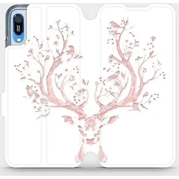 Pouzdro na mobilní telefon Flipové pouzdro Mobiwear - Huawei Y6 2019 - M007S Růžový jelínek (Knížkové flip pouzdro, obal, kryt na mobil Huawei Y6 2019 - M007S Růžový jelínek, materiál Umělá kůže + TPU - ochrana 360°, stojánek, silikonová vanička, magnetické zavírání)