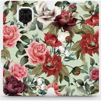 Pouzdro na mobilní telefon Flipové pouzdro Mobiwear - Xiaomi Redmi Note 9 Pro - MD06P Růže a květy na světle zeleném pozadí (Knížkové flip pouzdro, obal, kryt na mobil Xiaomi Redmi Note 9 Pro - MD06P Růže a květy na světle zeleném pozadí, materiál Umělá kůže + TPU - ochrana 360°,)