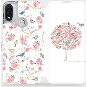 Pouzdro na mobilní telefon Flipové pouzdro Mobiwear - Motorola Moto E20 - M120S Strom a ptáčci (Knížkové flip pouzdro, obal, kryt na mobil Motorola Moto E20 - M120S Strom a ptáčci, materiál Umělá kůže + TPU - ochrana 360°, stojánek, silikonová vanička, magnetické zavírání)