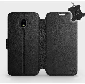 Kožené flip pouzdro Mobiwear - Samsung Galaxy J3 2017 - Černé (Kožené knížkové pouzdro, obal, kryt na mobil Samsung Galaxy J3 2017, Černé, materiál Genuine Leather, ochrana 360°, stojánek, silikonová vanička, magnetické zavírání)