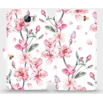 Pouzdro na mobilní telefon Flipové pouzdro Mobiwear - Huawei Y5 II - M124S Růžové květy (Knížkové flip pouzdro, obal, kryt na mobil Huawei Y5 II - M124S Růžové květy, materiál Umělá kůže + TPU - ochrana 360°, stojánek, silikonová vanička, magnetické zavírání)