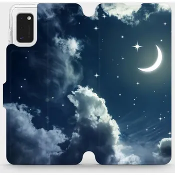 Pouzdro na mobilní telefon Flipové pouzdro Mobiwear - Samsung Galaxy A41 - V145P Noční obloha s měsícem (Knížkové flip pouzdro, obal, kryt na mobil Samsung Galaxy A41 - V145P Noční obloha s měsícem, materiál Umělá kůže + TPU - ochrana 360°, stojánek, silikonová vanička, magnetické)