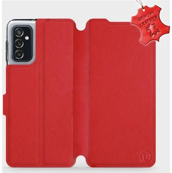 Pouzdro na mobilní telefon Kožené flip pouzdro Mobiwear - Samsung Galaxy M52 5G - Červené (Kožené knížkové pouzdro, obal, kryt na mobil Samsung Galaxy M52 5G, Červené, materiál Genuine Leather, ochrana 360°, stojánek, silikonová vanička, magnetické zavírání)