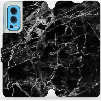 Pouzdro na mobilní telefon Flipové pouzdro Mobiwear - OnePlus Nord 2 5G - V056P Černý mramor (Knížkové flip pouzdro, obal, kryt na mobil OnePlus Nord 2 5G - V056P Černý mramor, materiál Umělá kůže + TPU - ochrana 360°, stojánek, silikonová vanička, magnetické zavírání)