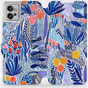 Pouzdro na mobilní telefon Flipové pouzdro Mobiwear - Motorola Moto G32 - MP03P Modrá květena (Knížkové flip pouzdro, obal, kryt na mobil Motorola Moto G32 - MP03P Modrá květena, materiál Umělá kůže + TPU - ochrana 360°, stojánek, silikonová vanička, magnetické zavírání)