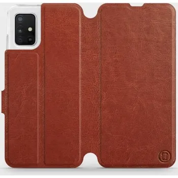 Pouzdro na mobilní telefon Flipové pouzdro Mobiwear - Samsung Galaxy A51 - Hnědé a šedé (Knížkové flip pouzdro, obal, kryt na mobil Samsung Galaxy A51 - Hnědé a šedé, materiál Umělá kůže + TPU - ochrana 360°, stojánek, silikonová vanička, magnetické zavírání)