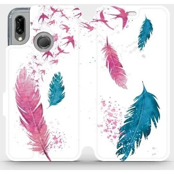 Pouzdro na mobilní telefon Flipové pouzdro Mobiwear - Huawei P20 Lite - MR08S Pírka (Knížkové flip pouzdro, obal, kryt na mobil Huawei P20 Lite - MR08S Pírka, materiál Umělá kůže + TPU - ochrana 360°, stojánek, silikonová vanička, magnetické zavírání)