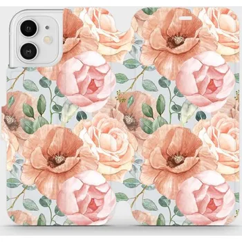 Pouzdro na mobilní telefon Flipové pouzdro Mobiwear - Apple iPhone 12 - MP02S Pastelové květy (Knížkové flip pouzdro, obal, kryt na mobil Apple iPhone 12 - MP02S Pastelové květy, materiál Umělá kůže + TPU - ochrana 360°, stojánek, silikonová vanička, magnetické zavírání)