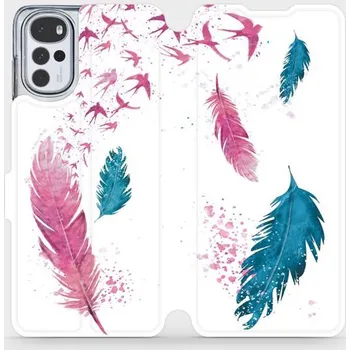 Pouzdro na mobilní telefon Flipové pouzdro Mobiwear - Motorola Moto G22 - MR08S Pírka (Knížkové flip pouzdro, obal, kryt na mobil Motorola Moto G22 - MR08S Pírka, materiál Umělá kůže + TPU - ochrana 360°, stojánek, silikonová vanička, magnetické zavírání)