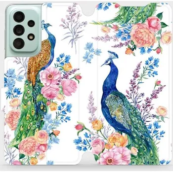 Pouzdro na mobilní telefon Flipové pouzdro Mobiwear - Samsung Galaxy A33 5G - MX08S Pávi (Knížkové flip pouzdro, obal, kryt na mobil Samsung Galaxy A33 5G - MX08S Pávi, materiál Umělá kůže + TPU - ochrana 360°, stojánek, silikonová vanička, magnetické zavírání)