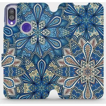 Pouzdro na mobilní telefon Flipové pouzdro Mobiwear - Xiaomi Redmi Note 7 - V108P Modré mandala květy (Knížkové flip pouzdro, obal, kryt na mobil Xiaomi Redmi Note 7 - V108P Modré mandala květy, materiál Umělá kůže + TPU - ochrana 360°, stojánek, silikonová vanička, magnetické)