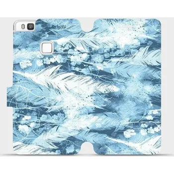 Pouzdro na mobilní telefon Flipové pouzdro Mobiwear - Huawei P9 Lite - M058S Světle modrá horizontální pírka (Knížkové flip pouzdro, obal, kryt na mobil Huawei P9 Lite - M058S Světle modrá horizontální pírka, materiál Umělá kůže + TPU - ochrana 360°, stojánek, silikonová vanička,)