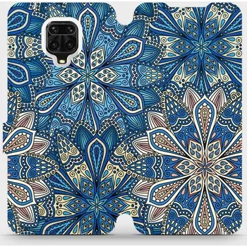 Pouzdro na mobilní telefon Flipové pouzdro Mobiwear - Xiaomi Redmi Note 9 Pro - V108P Modré mandala květy (Knížkové flip pouzdro, obal, kryt na mobil Xiaomi Redmi Note 9 Pro - V108P Modré mandala květy, materiál Umělá kůže + TPU - ochrana 360°, stojánek, silikonová vanička,)