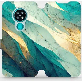 Pouzdro na mobilní telefon Flipové pouzdro Mobiwear - Nokia 7.2 - VP37S Zlatavý a zelenkavý mramor (Knížkové flip pouzdro, obal, kryt na mobil Nokia 7.2 - VP37S Zlatavý a zelenkavý mramor, materiál Umělá kůže + TPU - ochrana 360°, stojánek, silikonová vanička, magnetické zavírání)