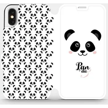 Pouzdro na mobilní telefon Flipové pouzdro Mobiwear - Apple iPhone X - M030P Panda Amálka (Knížkové flip pouzdro, obal, kryt na mobil Apple iPhone X - M030P Panda Amálka, materiál Umělá kůže + TPU - ochrana 360°, stojánek, silikonová vanička, magnetické zavírání)