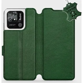 Pouzdro na mobilní telefon Kožené flip pouzdro Mobiwear - Xiaomi Redmi 10C - Zelené (Kožené knížkové pouzdro, obal, kryt na mobil Xiaomi Redmi 10C, Zelené, materiál Genuine Leather, ochrana 360°, stojánek, silikonová vanička, magnetické zavírání)