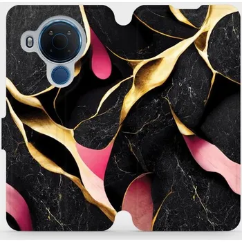 Pouzdro na mobilní telefon Flipové pouzdro Mobiwear - Nokia 5.4 - VP35S Černý a zlatavý mramor (Knížkové flip pouzdro, obal, kryt na mobil Nokia 5.4 - VP35S Černý a zlatavý mramor, materiál Umělá kůže + TPU - ochrana 360°, stojánek, silikonová vanička, magnetické zavírání)