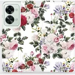 Flipové pouzdro Mobiwear - OnePlus Nord 2T 5G - MD01S Růže na bílé (Knížkové flip pouzdro, obal, kryt na mobil OnePlus Nord 2T 5G - MD01S Růže na bílé, materiál Umělá kůže + TPU - ochrana 360°, stojánek, silikonová vanička, magnetické zavírání)