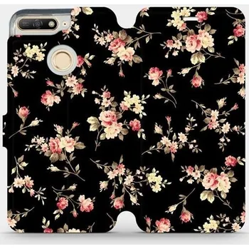 Pouzdro na mobilní telefon Flipové pouzdro Mobiwear - Honor 7A - VD02S Květy na černé (Knížkové flip pouzdro, obal, kryt na mobil Honor 7A - VD02S Květy na černé, materiál Umělá kůže + TPU - ochrana 360°, stojánek, silikonová vanička, magnetické zavírání)