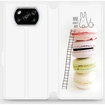 Pouzdro na mobilní telefon Flipové pouzdro Mobiwear - Xiaomi POCO X3 NFC - M090P Makronky - have a nice day (Knížkové flip pouzdro, obal, kryt na mobil Xiaomi POCO X3 NFC - M090P Makronky - have a nice day, materiál Umělá kůže + TPU - ochrana 360°, stojánek, silikonová vanička,)