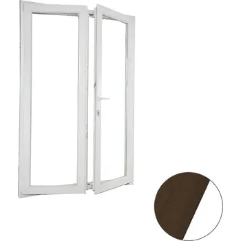 Okno ALUPLAST Plastové dvoukřídlé balkonové dveře s oboustrannou klikou ořech/bílé 160x220 Otvírání: Pravé