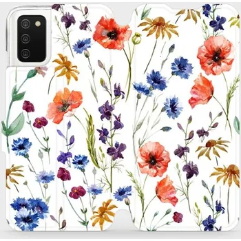 Pouzdro na mobilní telefon Flipové pouzdro Mobiwear - Samsung Galaxy A03s - MP04S Luční kvítí (Knížkové flip pouzdro, obal, kryt na mobil Samsung Galaxy A03s - MP04S Luční kvítí, materiál Umělá kůže + TPU - ochrana 360°, stojánek, silikonová vanička, magnetické zavírání)