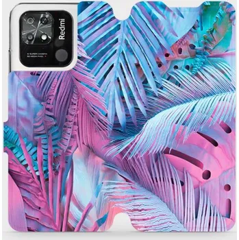 Pouzdro na mobilní telefon Flipové pouzdro Mobiwear - Xiaomi Redmi 10C - MG10S Fialové a modré listy (Knížkové flip pouzdro, obal, kryt na mobil Xiaomi Redmi 10C - MG10S Fialové a modré listy, materiál Umělá kůže + TPU - ochrana 360°, stojánek, silikonová vanička, magnetické zavírá