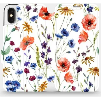 Pouzdro na mobilní telefon Flipové pouzdro Mobiwear - Apple iPhone X - MP04S Luční kvítí (Knížkové flip pouzdro, obal, kryt na mobil Apple iPhone X - MP04S Luční kvítí, materiál Umělá kůže + TPU - ochrana 360°, stojánek, silikonová vanička, magnetické zavírání)