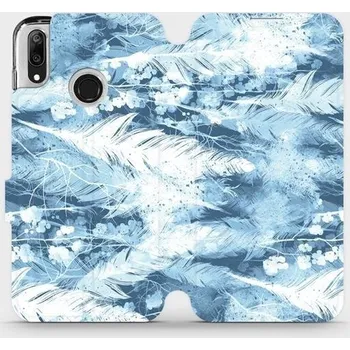 Pouzdro na mobilní telefon Flipové pouzdro Mobiwear - Huawei Y7 2019 - M058S Světle modrá horizontální pírka (Knížkové flip pouzdro, obal, kryt na mobil Huawei Y7 2019 - M058S Světle modrá horizontální pírka, materiál Umělá kůže + TPU - ochrana 360°, stojánek, silikonová vanička,)