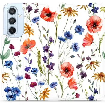 Pouzdro na mobilní telefon Flipové pouzdro Mobiwear - Samsung Galaxy A54 5G - MP04S Luční kvítí (Knížkové flip pouzdro, obal, kryt na mobil Samsung Galaxy A54 5G - MP04S Luční kvítí, materiál Umělá kůže + TPU - ochrana 360°, stojánek, silikonová vanička, magnetické zavírání)