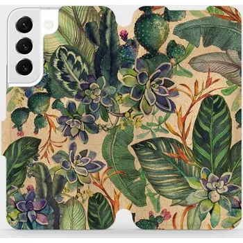 Pouzdro na mobilní telefon Flipové pouzdro Mobiwear - Samsung Galaxy S22 - VP05S Sukulenty (Knížkové flip pouzdro, obal, kryt na mobil Samsung Galaxy S22 - VP05S Sukulenty, materiál Umělá kůže + TPU - ochrana 360°, stojánek, silikonová vanička, magnetické zavírání)