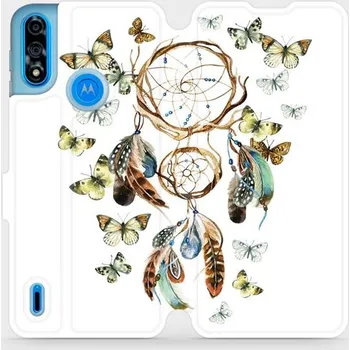 Pouzdro na mobilní telefon Flipové pouzdro Mobiwear - Motorola Moto E7 Power - M001P Lapač a motýlci (Knížkové flip pouzdro, obal, kryt na mobil Motorola Moto E7 Power - M001P Lapač a motýlci, materiál Umělá kůže + TPU - ochrana 360°, stojánek, silikonová vanička, magnetické zavírá