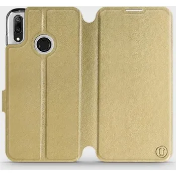 Pouzdro na mobilní telefon Flipové pouzdro Mobiwear - Huawei Y7 2019 - Zlatavé a šedé (Knížkové flip pouzdro, obal, kryt na mobil Huawei Y7 2019 - Zlatavé a šedé, materiál Umělá kůže + TPU - ochrana 360°, stojánek, silikonová vanička, magnetické zavírání)
