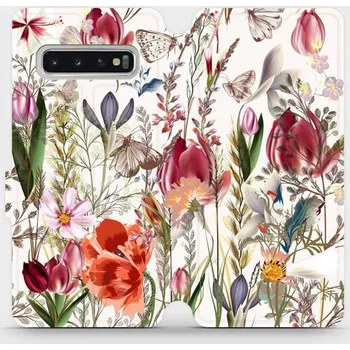 Pouzdro na mobilní telefon Flipové pouzdro Mobiwear - Samsung Galaxy S10 - MP01S Rozkvetlá louka (Knížkové flip pouzdro, obal, kryt na mobil Samsung Galaxy S10 - MP01S Rozkvetlá louka, materiál Umělá kůže + TPU - ochrana 360°, stojánek, silikonová vanička, magnetické zavírání)