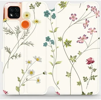 Pouzdro na mobilní telefon Flipové pouzdro Mobiwear - Xiaomi Redmi 9C - MD03S Tenké rostlinky s květy (Knížkové flip pouzdro, obal, kryt na mobil Xiaomi Redmi 9C - MD03S Tenké rostlinky s květy, materiál Umělá kůže + TPU - ochrana 360°, stojánek, silikonová vanička, magnetické)