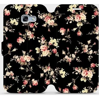 Pouzdro na mobilní telefon Flipové pouzdro Mobiwear - Samsung Galaxy A5 2017 - VD02S Květy na černé (Knížkové flip pouzdro, obal, kryt na mobil Samsung Galaxy A5 2017 - VD02S Květy na černé, materiál Umělá kůže + TPU - ochrana 360°, stojánek, silikonová vanička, magnetické zavírání