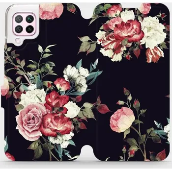 Pouzdro na mobilní telefon Flipové pouzdro Mobiwear - Huawei P40 Lite - VD11P Růže na černé (Knížkové flip pouzdro, obal, kryt na mobil Huawei P40 Lite - VD11P Růže na černé, materiál Umělá kůže + TPU - ochrana 360°, stojánek, silikonová vanička, magnetické zavírání)