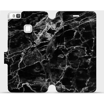 Pouzdro na mobilní telefon Flipové pouzdro Mobiwear - Huawei P9 Lite - V056P Černý mramor (Knížkové flip pouzdro, obal, kryt na mobil Huawei P9 Lite - V056P Černý mramor, materiál Umělá kůže + TPU - ochrana 360°, stojánek, silikonová vanička, magnetické zavírání)