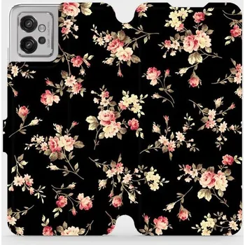 Pouzdro na mobilní telefon Flipové pouzdro Mobiwear - Motorola Moto G32 - VD02S Květy na černé (Knížkové flip pouzdro, obal, kryt na mobil Motorola Moto G32 - VD02S Květy na černé, materiál Umělá kůže + TPU - ochrana 360°, stojánek, silikonová vanička, magnetické zavírání)