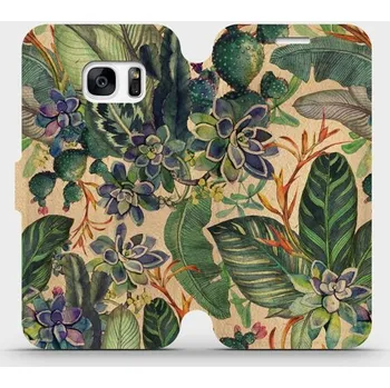 Pouzdro na mobilní telefon Flipové pouzdro Mobiwear - Samsung Galaxy S7 - VP05S Sukulenty (Knížkové flip pouzdro, obal, kryt na mobil Samsung Galaxy S7 - VP05S Sukulenty, materiál Umělá kůže + TPU - ochrana 360°, stojánek, silikonová vanička, magnetické zavírání)