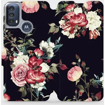 Pouzdro na mobilní telefon Flipové pouzdro Mobiwear - Motorola Moto E40 - VD11P Růže na černé (Knížkové flip pouzdro, obal, kryt na mobil Motorola Moto E40 - VD11P Růže na černé, materiál Umělá kůže + TPU - ochrana 360°, stojánek, silikonová vanička, magnetické zavírání)