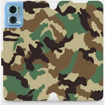 Pouzdro na mobilní telefon Flipové pouzdro Mobiwear - Motorola Moto E22 / E22i - V111P Maskáče (Knížkové flip pouzdro, obal, kryt na mobil Motorola Moto E22 / E22i - V111P Maskáče, materiál Umělá kůže + TPU - ochrana 360°, stojánek, silikonová vanička, magnetické zavírání)