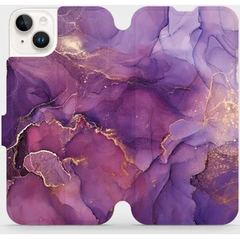 Pouzdro na mobilní telefon Flipové pouzdro Mobiwear - Apple iPhone 14 Plus - VP20S Fialový mramor (Knížkové flip pouzdro, obal, kryt na mobil Apple iPhone 14 Plus - VP20S Fialový mramor, materiál Umělá kůže + TPU - ochrana 360°, stojánek, silikonová vanička, magnetické zavírání)