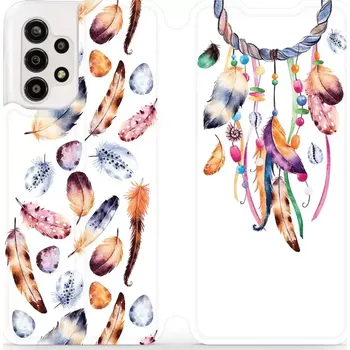 Pouzdro na mobilní telefon Flipové pouzdro Mobiwear - Samsung Galaxy A13 - M003S Lapač a barevná pírka (Knížkové flip pouzdro, obal, kryt na mobil Samsung Galaxy A13 - M003S Lapač a barevná pírka, materiál Umělá kůže + TPU - ochrana 360°, stojánek, silikonová vanička, magnetické)