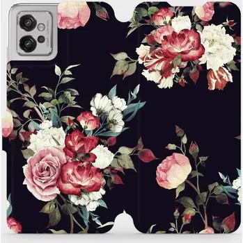 Pouzdro na mobilní telefon Flipové pouzdro Mobiwear - Motorola Moto G32 - VD11P Růže na černé (Knížkové flip pouzdro, obal, kryt na mobil Motorola Moto G32 - VD11P Růže na černé, materiál Umělá kůže + TPU - ochrana 360°, stojánek, silikonová vanička, magnetické zavírání)