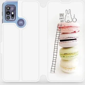 Pouzdro na mobilní telefon Flipové pouzdro Mobiwear - Motorola Moto G30 - M090P Makronky - have a nice day (Knížkové flip pouzdro, obal, kryt na mobil Motorola Moto G30 - M090P Makronky - have a nice day, materiál Umělá kůže + TPU - ochrana 360°, stojánek, silikonová vanička,)
